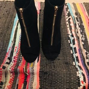 Black Peep Toe booties with gold trim